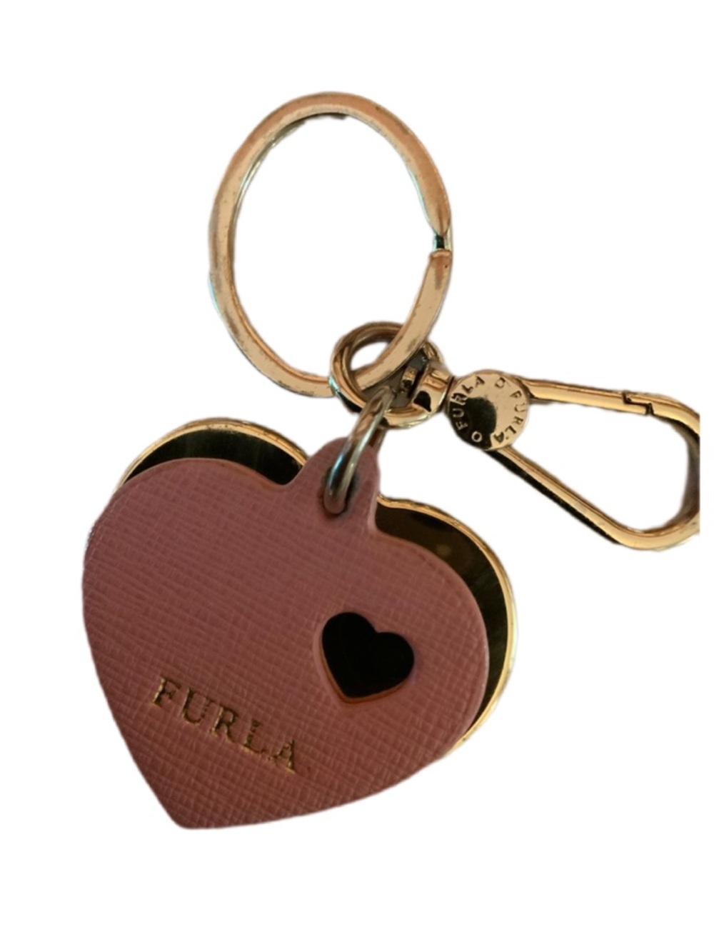Furla Pink and Gold Heart Keychain Card Holder